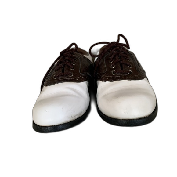 FootJoy Youth White and Dark Brown Golf Saddle Shoes Size 4 - Picture 2 of 7